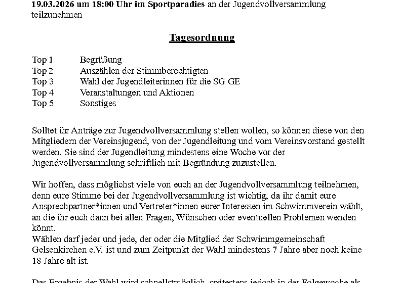 Jugendvollversammlung am 17.03.+19.03.2026